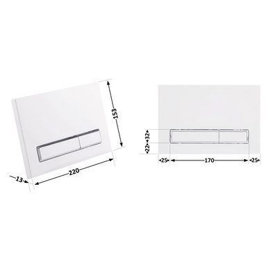 Клавіша змиву Nest 150x220x13 мм, White, лінійна Qtap, QT0111M08V1384W
