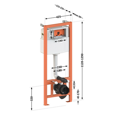 Qtap Nest Інсталяція для підвісного унітазу 1120/1290х425х155/235 мм, QT0133M425