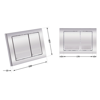Клавіша змиву Nest 150x220x13 мм, Chrome, квадратна Qtap, QT0111M06028CRM