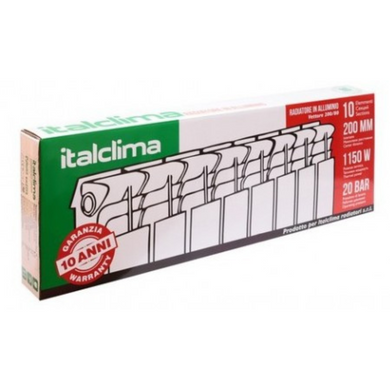 Радіатор алюмінієвий Italclima 200, 280/80/78 18bar (10 секцій), G1" внутрішня, 110°C, 18 Bar, G1" внутрішня, 800